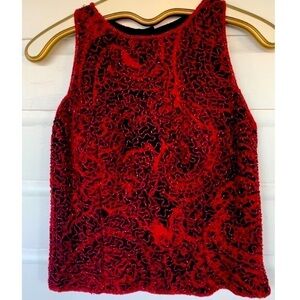 Andretta Donatello || Vintage Silk Beaded Fully Lined Sleeveless Full Zip Top M